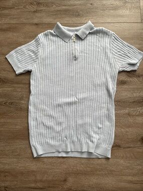 Topman Light Blue Ribbed Zip Polo Shirt